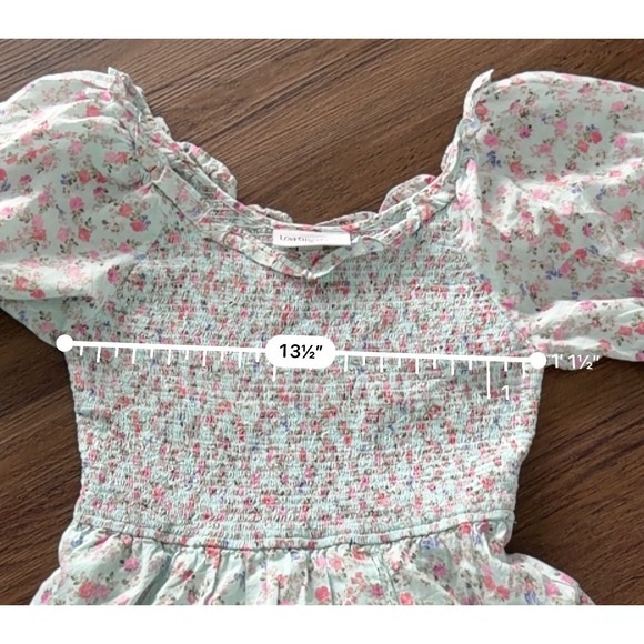 LoveShackFancy x Target Floral Smocked Puff Sleeve Midi Dress Mint XS Cottage - Picture 4 of 8